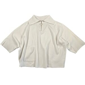 Joseph‎ Ribkoff Jacquard Zipped Collar Sweater Vanilla Women's Large